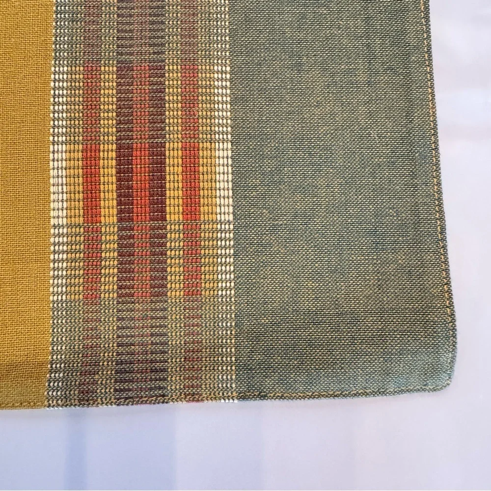 Set of 2 Woven Placemats with Coordinating Cloth Napkins Olive Green Rust Cream